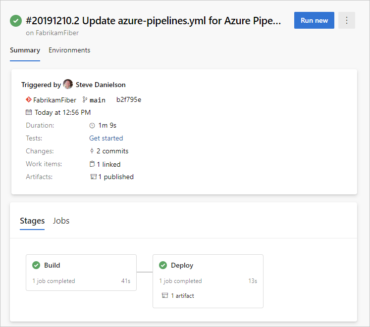 Screenshot of pipeline run summary.
