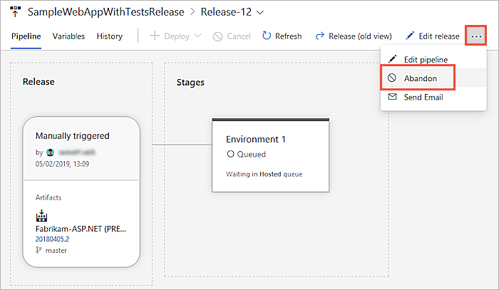 A screenshot showing how to abandon a release.