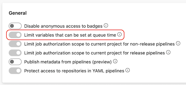 Screenshot of limiting variables that can be set at queue time at project level.