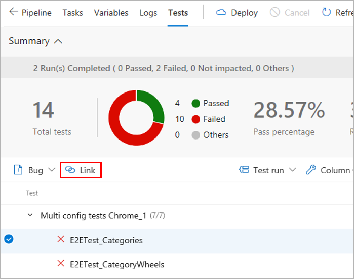 Select tests to be linked to requirements