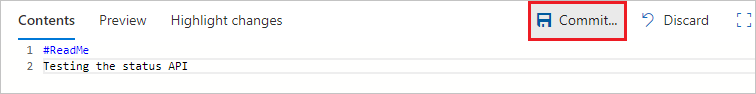 Screenshot shows editing the file and selected Commit button from the toolbar.