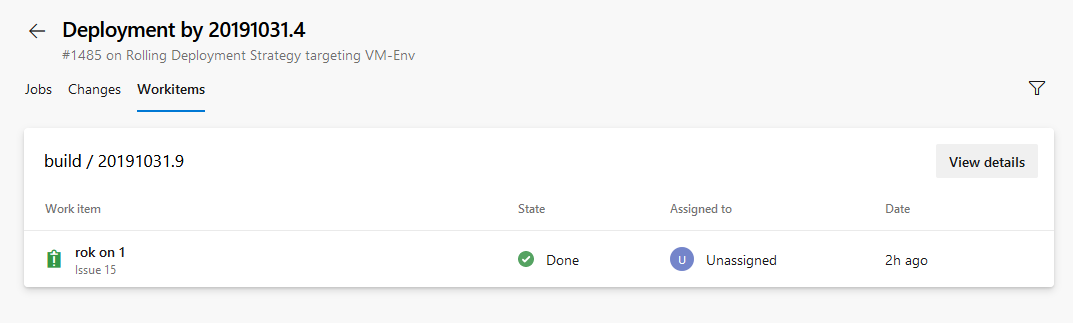 Screenshot of the Deployment by section showing the Workitems tab.