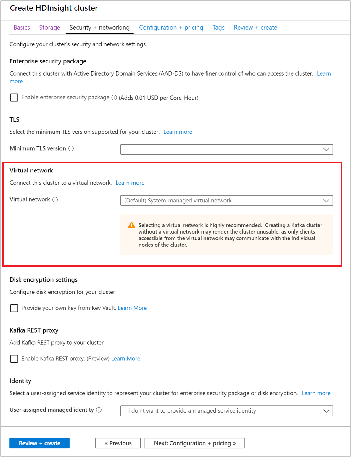 Add cluster to a virtual network.