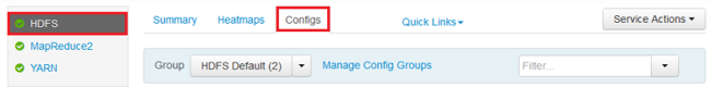 Image of Ambari web with HDFS Configs tab selected.