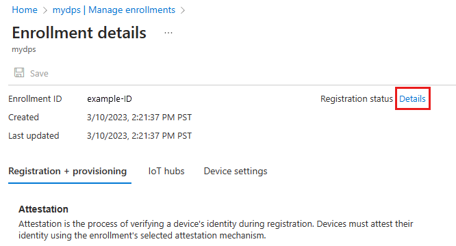 Screenshot that shows the registration status details for the enrollment group on Azure portal.