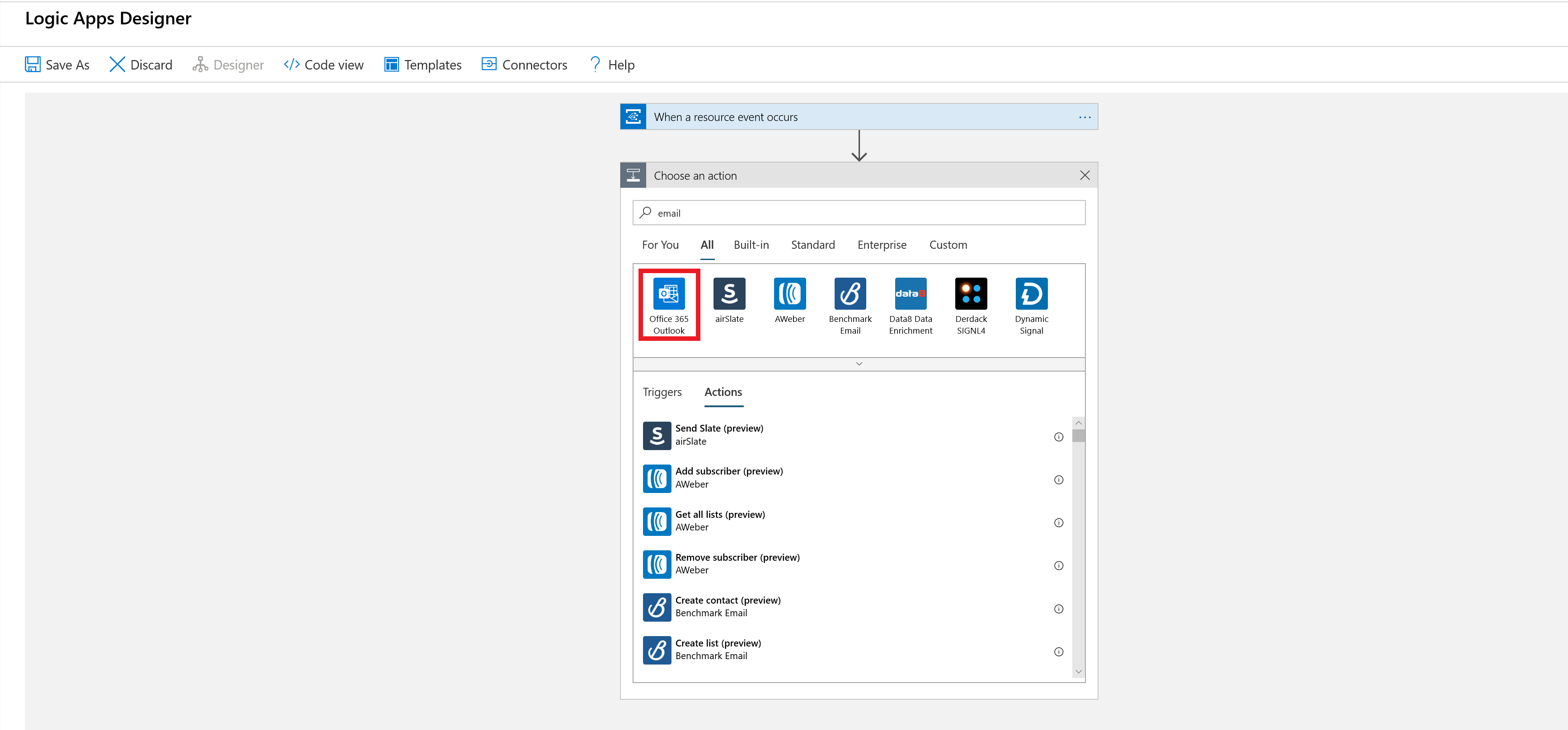 Logic App Designer - send email
