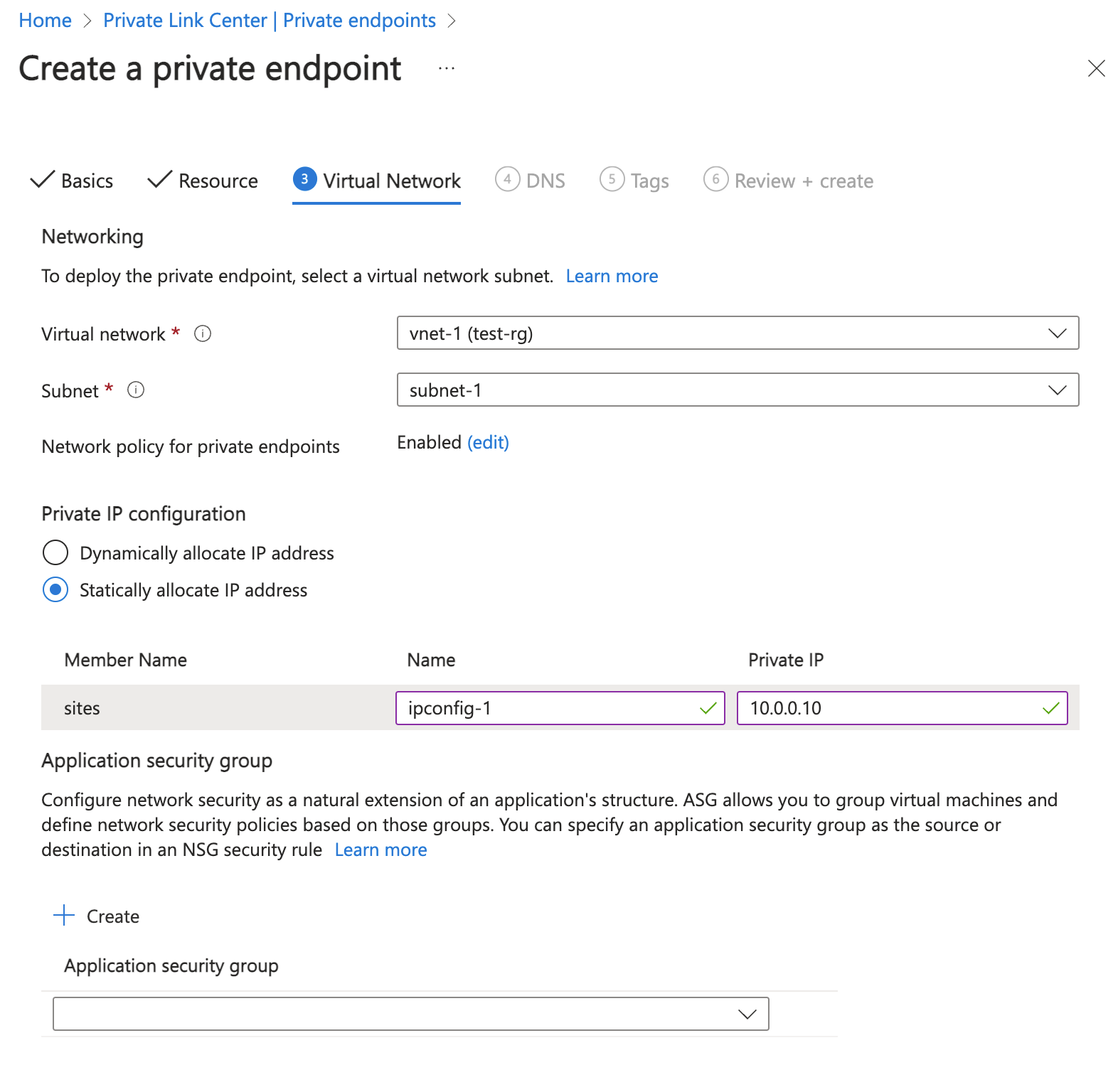 Screenshot of static IP address selection.