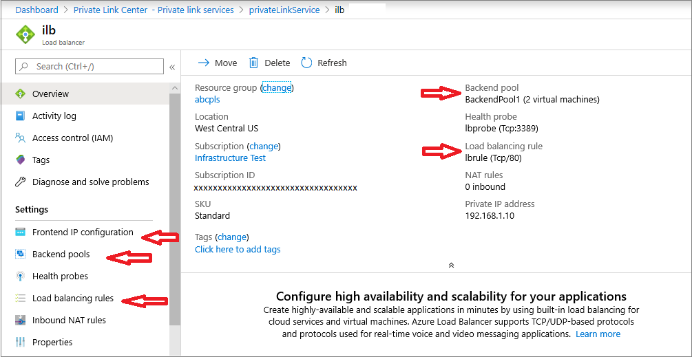 Screenshot of verify load balancer properties.