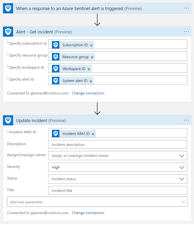 Screenshot of an alert trigger simple update incident flow example.