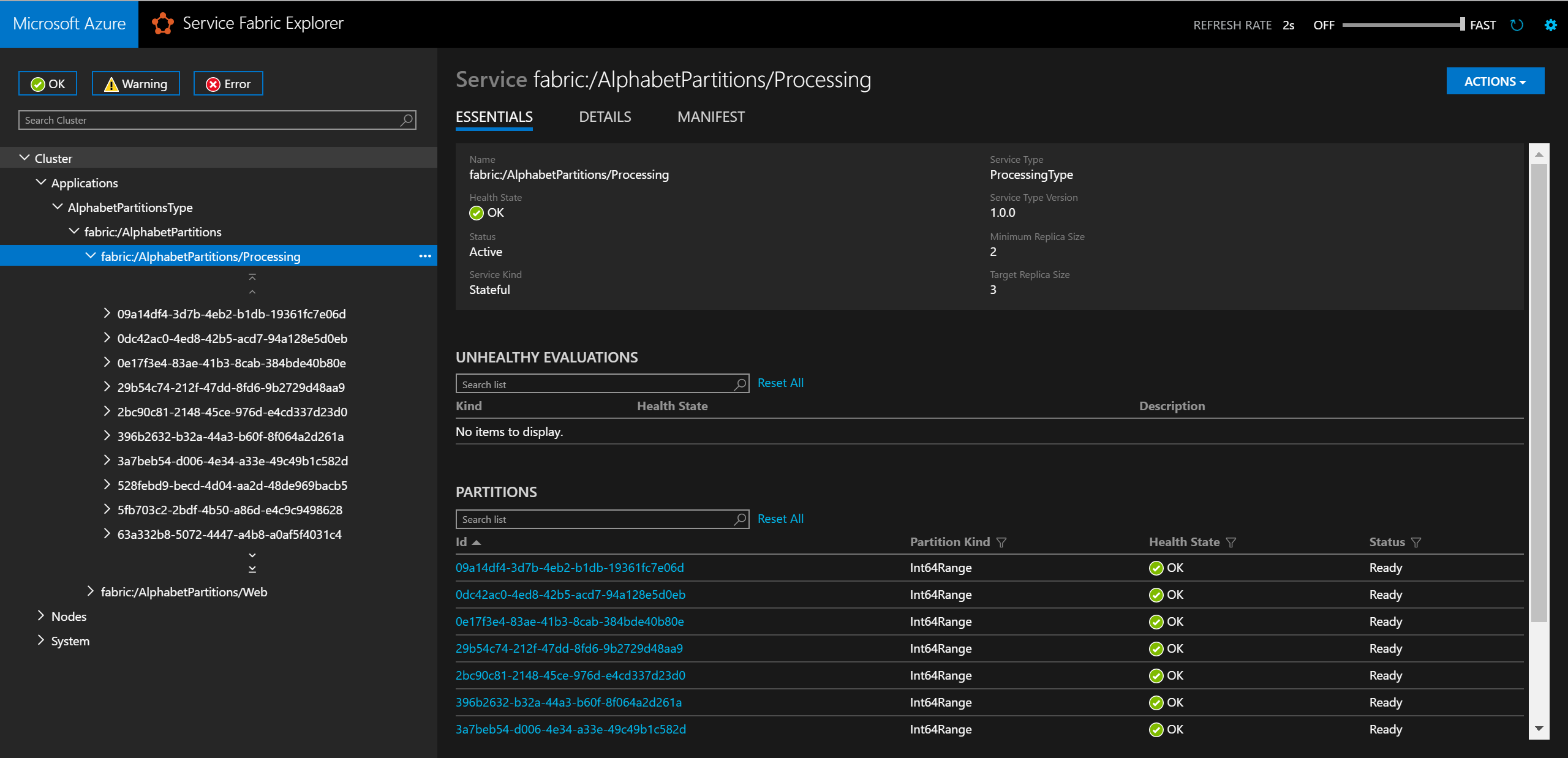 Service Fabric Explorer screenshot