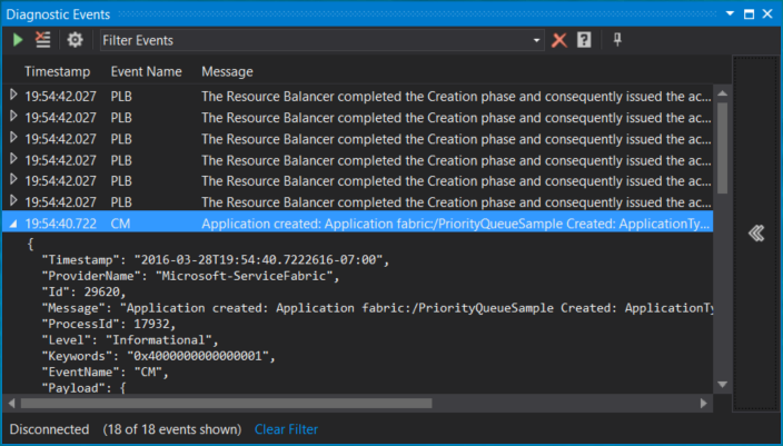 Visual Studio Diagnostics Events Viewer