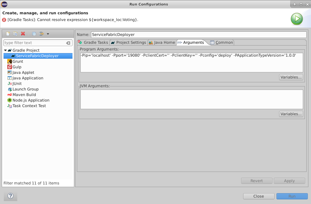 Run Configuration Dialog Local