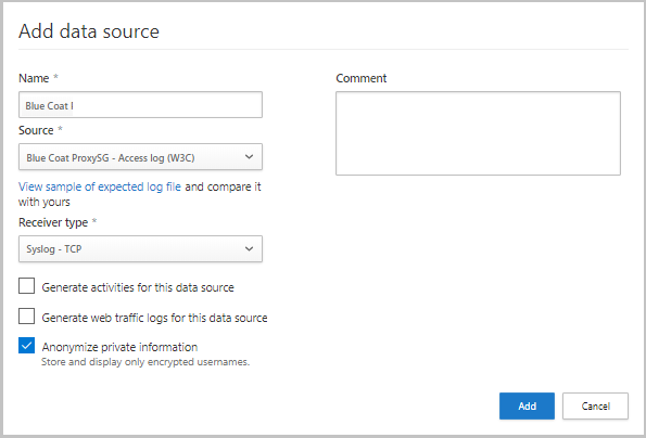 Screenshot of the Add data source dialog