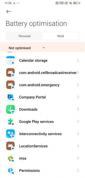 Image of Battery Optimization screen