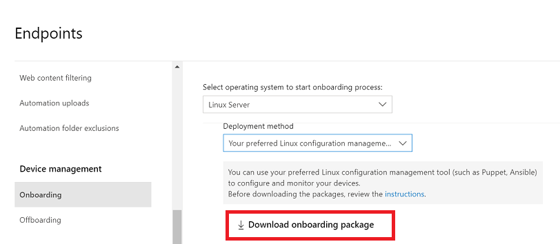 The option to download the onboarded package.