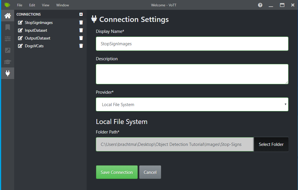 VoTT New Connection Dialog