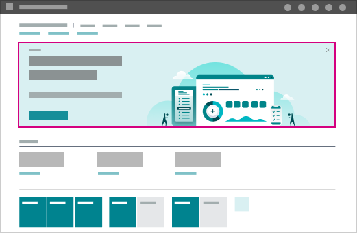 illustration of Business Central with welcome banner with a clear call-to-action for where to get started.