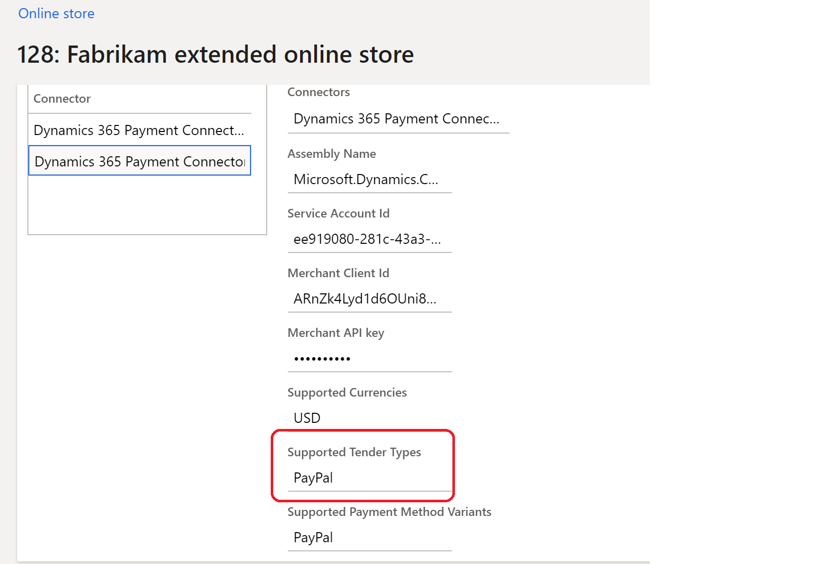 ตัวอย่างของชนิดการชำระเงินที่ได้รับการสนับสนุนใน Commerce headquarters