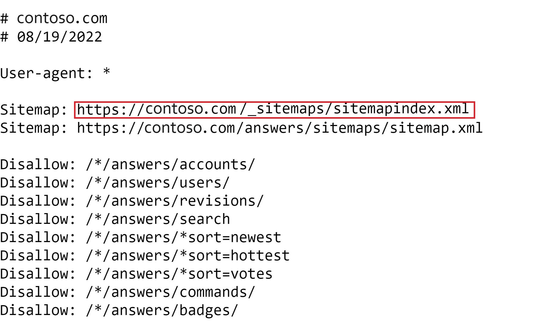 ภาพหน้าจอแสดงตัวอย่างไฟล์ robots.txt