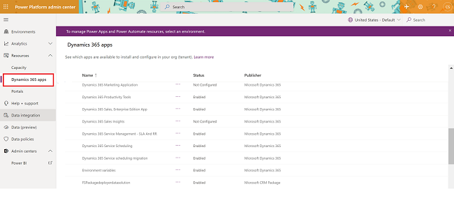 เลือกแอป Dynamics 365