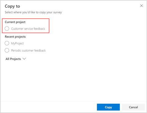 คัดลอกแบบสำรวจของคุณในโครงการเดียวกัน
