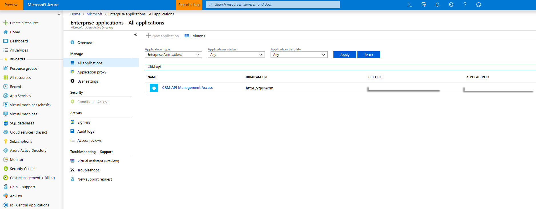 ภาพหน้าจอของสิทธิ์เข้าถึง CRM API