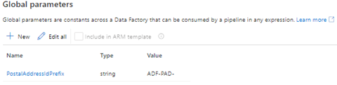 พารามิเตอร์ส่วนกลาง PostalAddressIdPrefix ที่สร้างบนแท็บ จัดการ