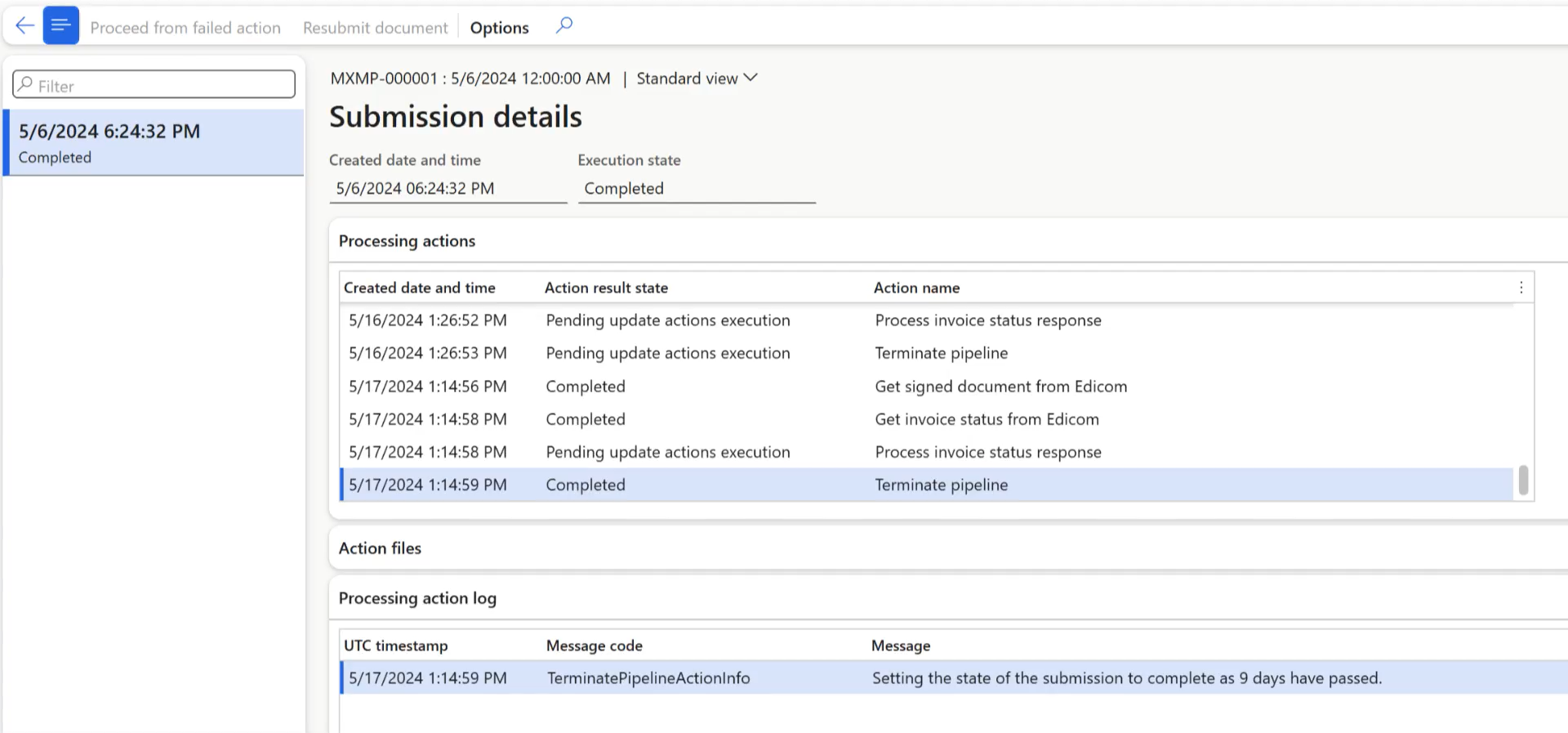 Screenshot of the Terminate pipeline action.