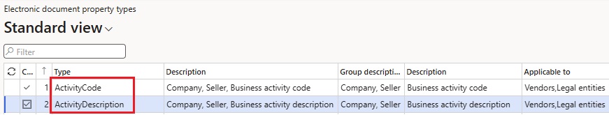 Screenshot that shows electronic document properties configuration.