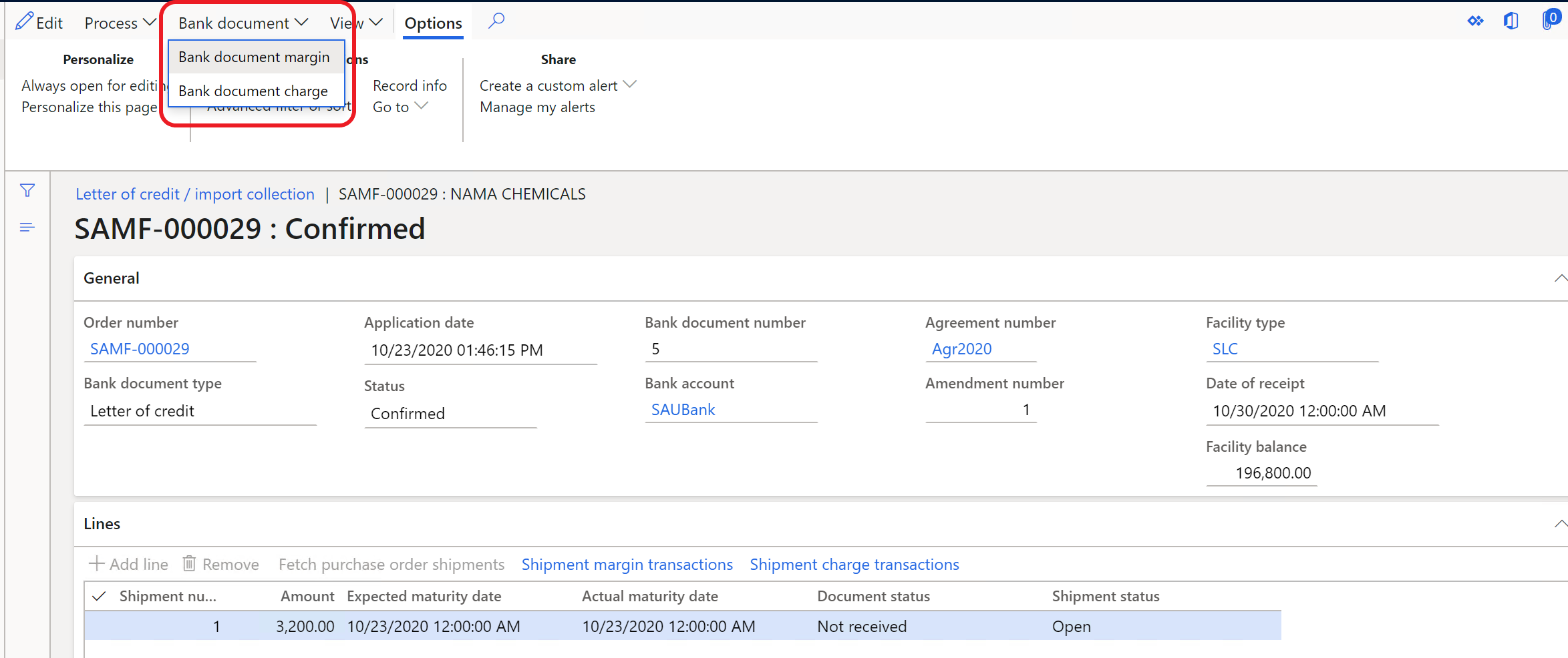 Allocating bank document charges.