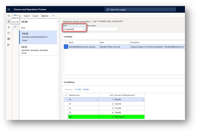 Standard account field on the Main accounts page.