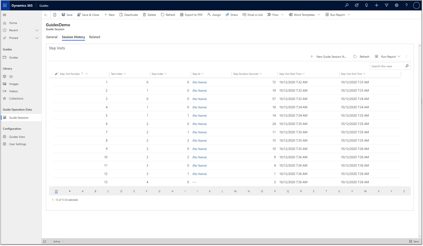 Session History tab.