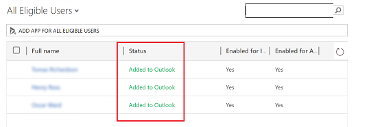 สถานะเปลี่ยนเป็นเพิ่มใน Outlook