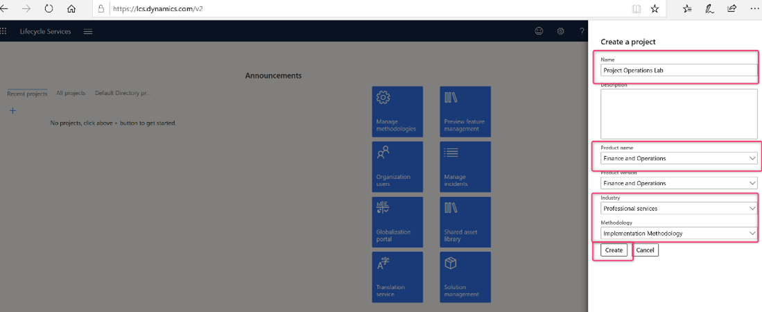 สร้างโครงการ Lifecycle Services