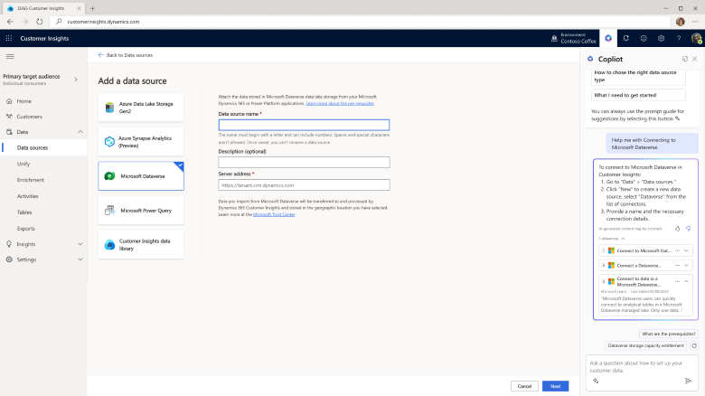 Copilot pane with task assistance and recommendations.