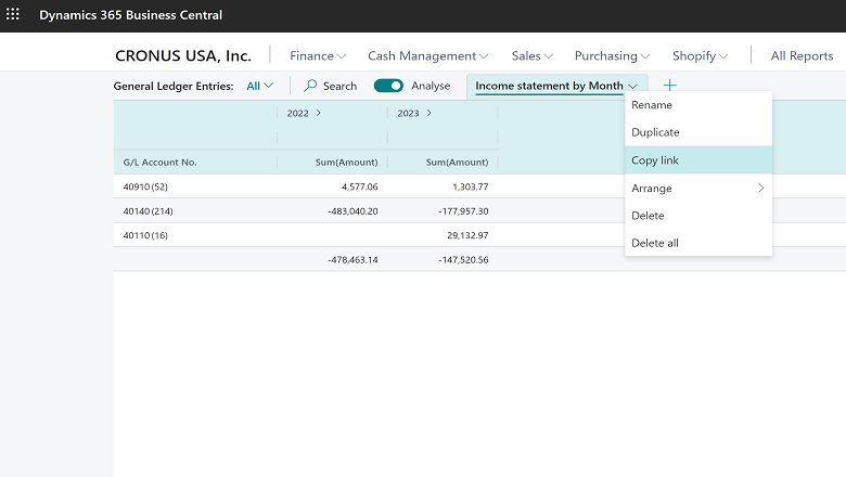 Click the analysis tab to copy a link to the analysis