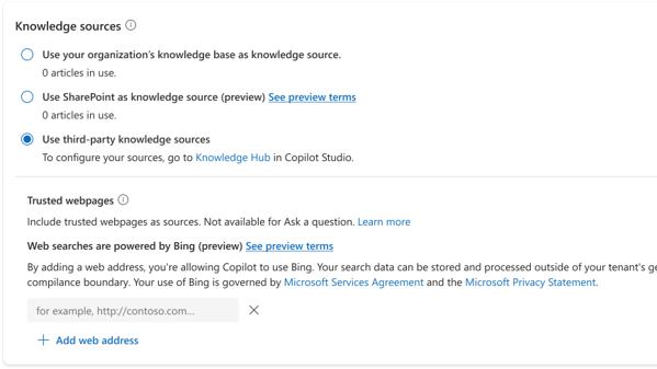 Adding new knowledge sources through Knowledge Hub