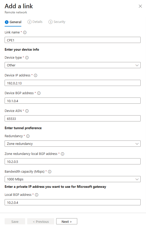 Screenshot of the General tab with examples in each field.