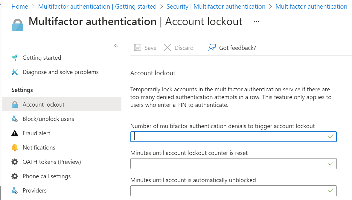 Screenshot that shows the account lockout settings.