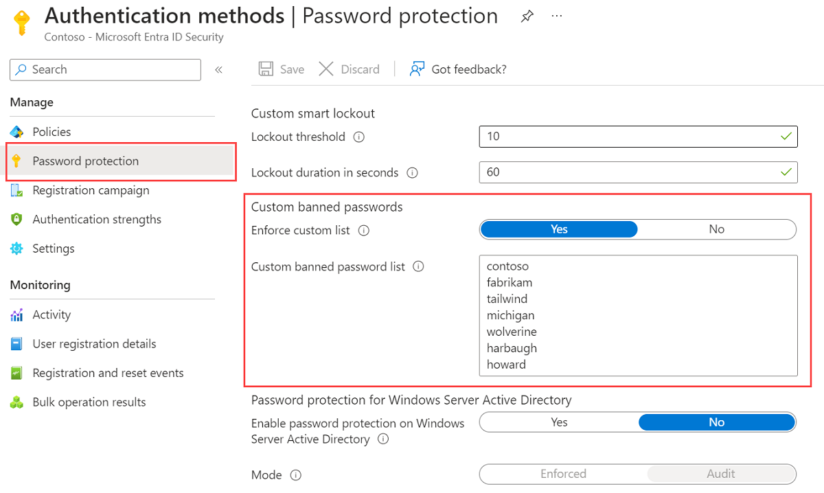 Modify the custom banned password list under Authentication Methods