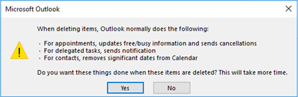 Delete calendar dialog box.