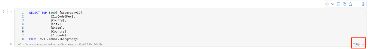 สกรีนช็อตแสดงวิธีการสร้างเซลล์รหัส t-sql