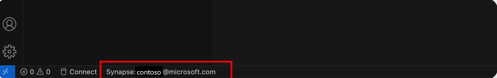 สกรีนช็อตของแถบสถานะ VS Code ที่แสดงตําแหน่งที่จะค้นหาสถานะการลงชื่อเข้าใช้ของคุณ