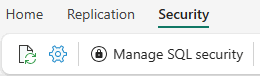 สกรีนช็อตจากพอร์ทัล Fabric ของปุ่มเพื่อเปิดจัดการความปลอดภัย SQL