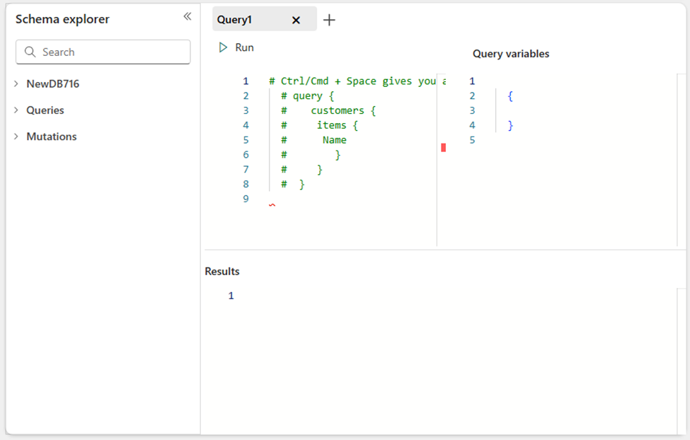 สกรีนช็อตจากพอร์ทัล Fabric ที่แสดงหน้าจอตัวสํารวจ Schema