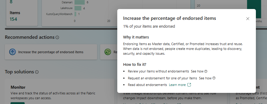 Screenshot showing the recommended action guidance tool-tip.