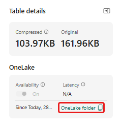 สกรีนช็อตของการคัดลอกเส้นทาง OneLake