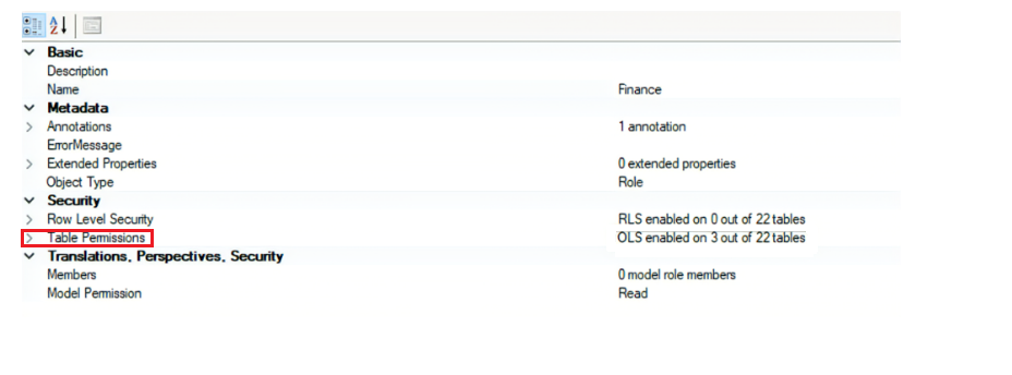 สกรีนช็อตแสดงตําแหน่งที่จะเข้าถึงสิทธิ์ตารางสําหรับ OLS