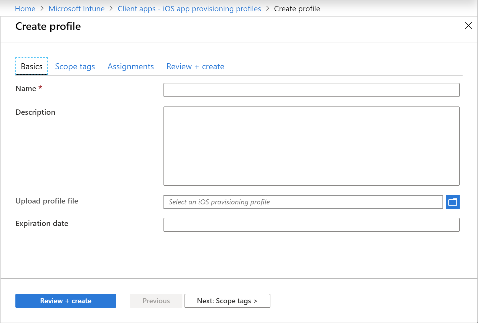 Create profile - Basics