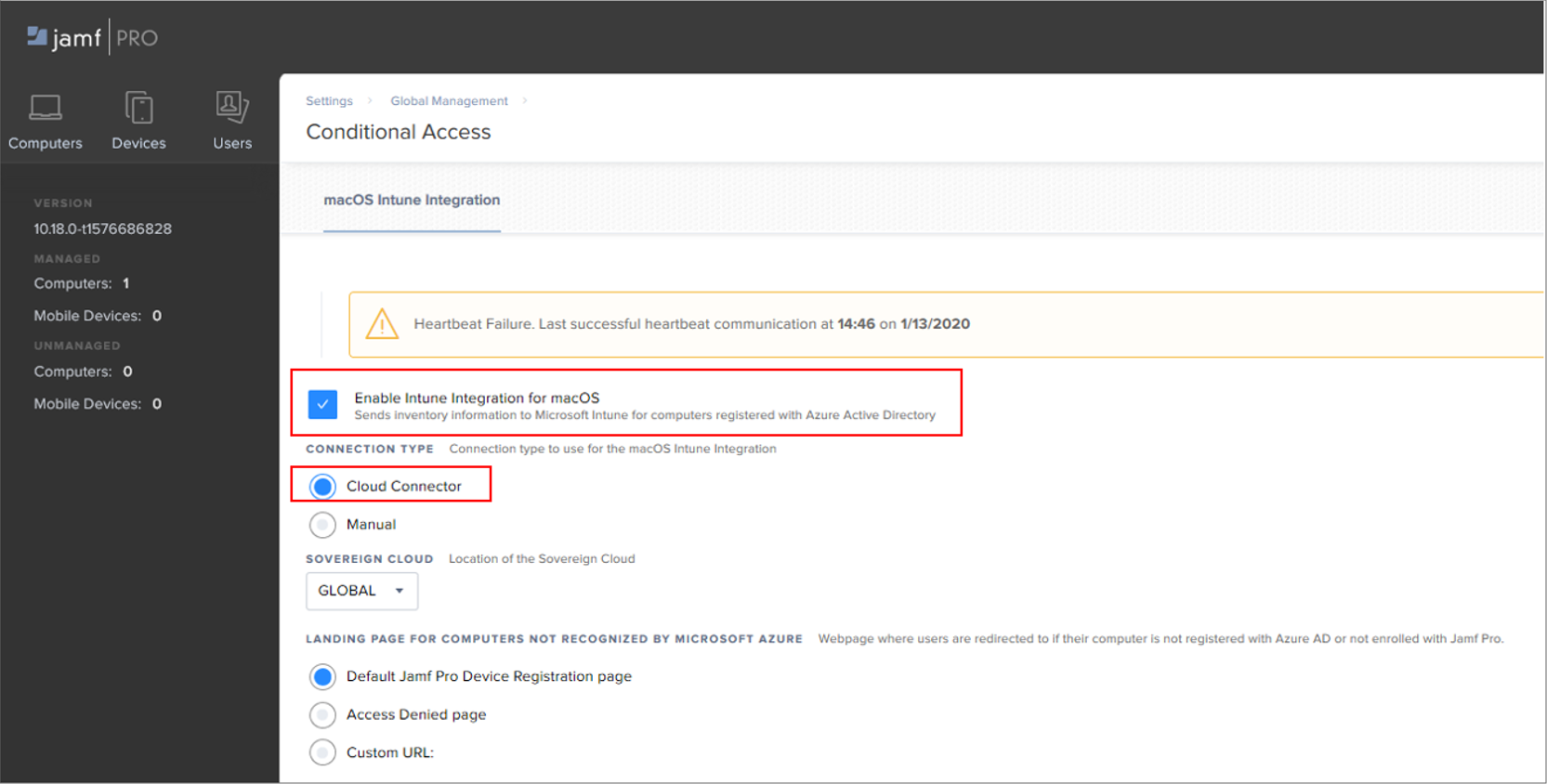 Select Cloud Connector in the Jamf Pro console